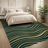 Teal and Gold Wavy Abstract Area Rug