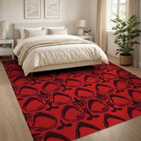 Bold Red Geometric Spade Pattern Area Rug