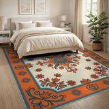Orange Teal Persian Medallion Area Rug