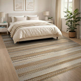 Tan Brown Striped Rustic Farmhouse Rug
