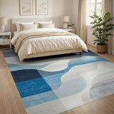 Modern Blue Grey Abstract Geometric Area Rug