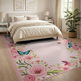 Pink Roses and Butterflies Floral Area Rug