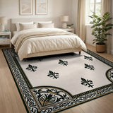 Elegant Fleur-de-Lis Beige Area Rug