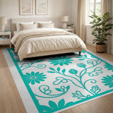 Teal Floral Vine Cutout Area Rug