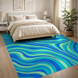 Blue Teal Swirling Waves Abstract Area Rug