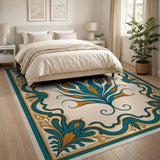 Ornate Teal and Gold Floral Area Rug