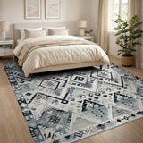 Teal Grey Geometric Southwestern Area Rug