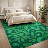 Emerald Green Swirling Leaf Area Rug