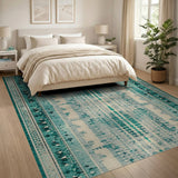 Teal Heritage Tribal Geometric Blue and Teal Area Rug