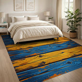 Distressed Blue Orange Wood Plank Area Rug