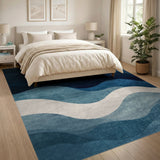Blue and Teal Blue Layered Waves Abstract Area Rug