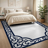 Blue and Teal Navy Ornate Border Area Rug