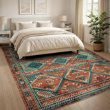 Multi-color and Patterns Terracotta Teal Geometric Southwestern Rug