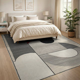 Abstract Geometric Area Rug in Black White Grey Red
