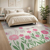 Whimsical Pink Floral Doodle Area Rug