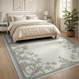Elegant Grey Floral Border Area Rug
