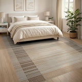 Tan Beige Striped Geometric Area Rug
