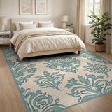 Blue and Teal Teal Damask Floral Vintage Area Rug