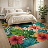 Vibrant Hibiscus Floral Washable Area Rug