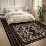 Bold Geometric Southwestern Rug in Black, Ivory Terracotta