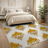 Gold Ornate Damask Floral Area Rug