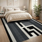 Bold Geometric Black White Striped Area Rug
