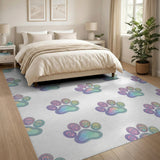 Multi-color and Patterns Pastel Paw Print Washable Area Rug