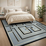Blue Geometric Labyrinth Area Rug