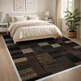 Patchwork Geometric Textured Area Rug in Brown Tan