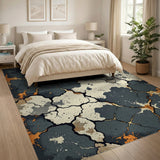 Abstract Cracked Lava Grey Area Rug