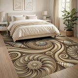 Nautilus Seashell Swirl Brown Tan Area Rug