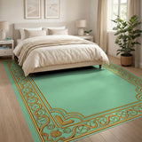 Ornate Gold Border Mint Green Area Rug