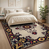 Ornate Gold Border Persian Area Rug - Beige Field