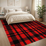 Rustic Farmhouse Plaid Bold Red Black Buffalo Plaid Area Rug