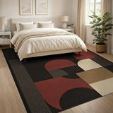 Geometric Arch Abstract Area Rug Black Beige Red