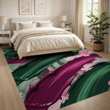 Vibrant Green Purple Brushstroke Abstract Area Rug