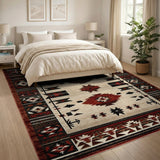 Southwestern Beige Area Rug with Red Geometric Motifs