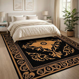 Black Gold Ornate Floral Medallion Rug