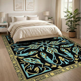Blue and Teal Teal Gold Ornate Persian Area Rug