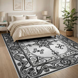 Ornate Black White Traditional Persian Rug