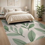 Botanical Green Leaves on Beige Area Rug