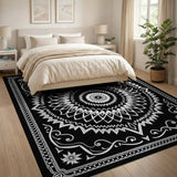 Ornate Black White Mandala Persian Traditional Persian Rug