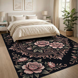Pink Ornate Pink Rose Medallion Area Rug