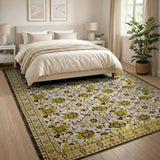 Green Floral Ivory Area Rug