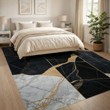 Black Marble Gold Fracture Abstract Area Rug
