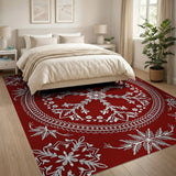 Intricate Snowflake Mandala Red Area Rug