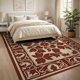 Ornate Red Floral Cream Area Rug