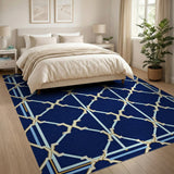 Navy Blue and Teal Navy Blue Geometric Trellis Area Rug