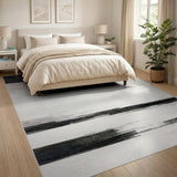 Abstract Brushstroke Black White Area Rug