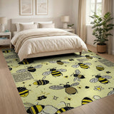 Vintage Bees Cross-Stitch Yellow Area Rug